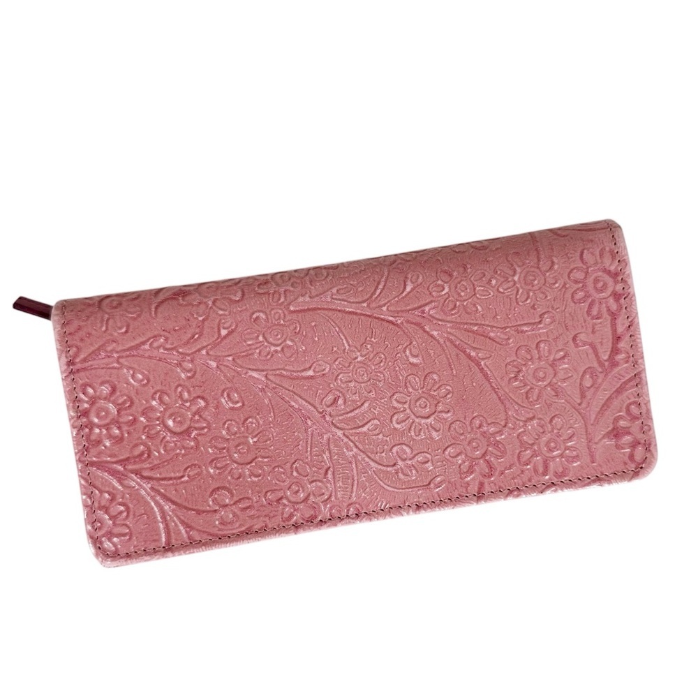 HIDESIGN Pink Floral Embossed Leather Wallet